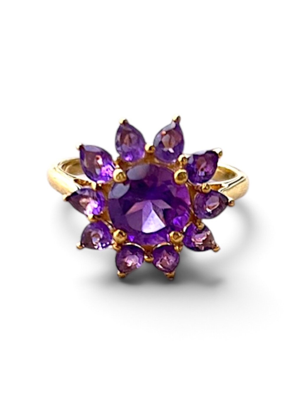 Gold Over Sterling Silver Purple Amethyst Flower Cluster Ring Size 8